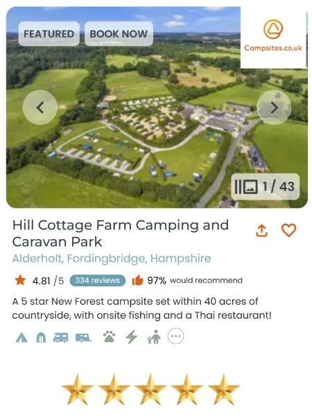 campervan friendly site in alderholt