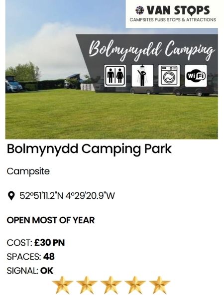 campervan friendly site near pwllheli & porthmadog